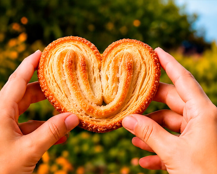 Dos manos sostienen una orejita con forma de corazón.